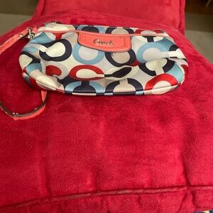 Coach Multicolor Circle Print Wristlet,Coral Trim,Hang Tag Strap Slight Peeling
